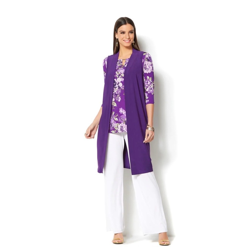 NEW! IMAN Global Chic Resort Duster Vest in Vibrant Purple Size S